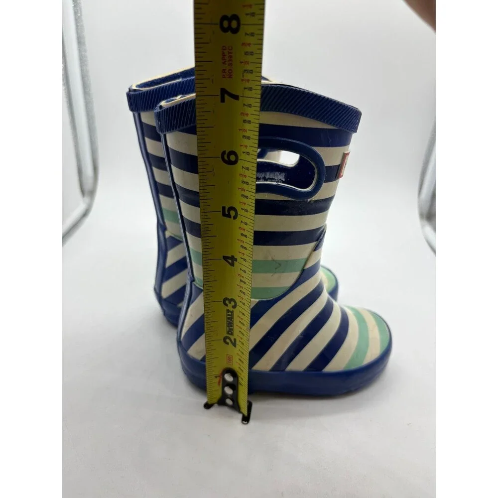 Hunter Target Kids Rain Boots Size 5 Blue Teal Striped Pull-On Rubber